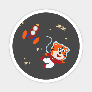 Space tiger or astronaut in a space suit with cartoon style Magnet